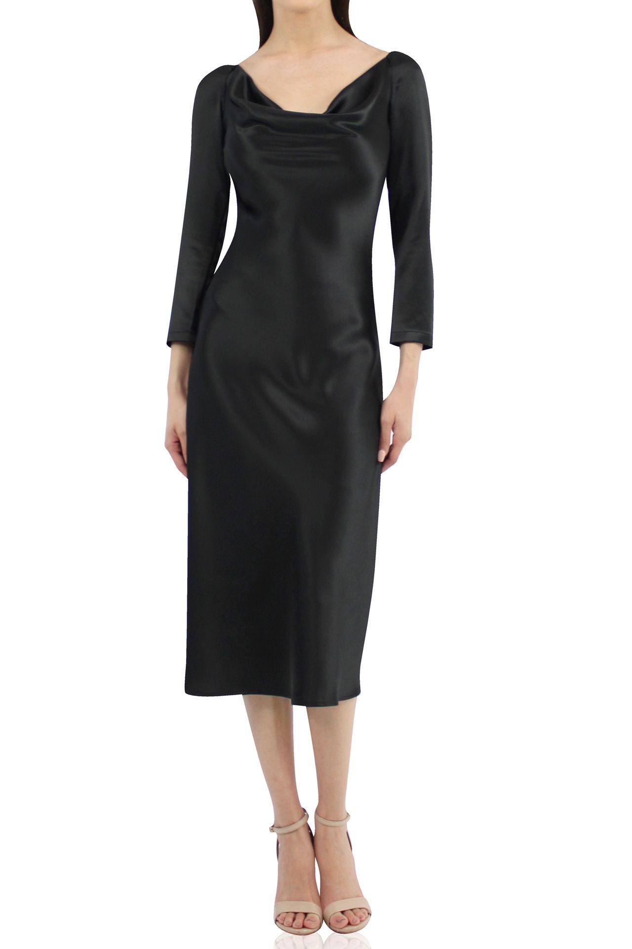 Designer Black Dress Midi Dress | Cowl Neckline Dress | Kyle X Shahida Medium Designer Black Dress Midi Dress | Cowl Neckline Dress | Kyle X Shahida Medium
