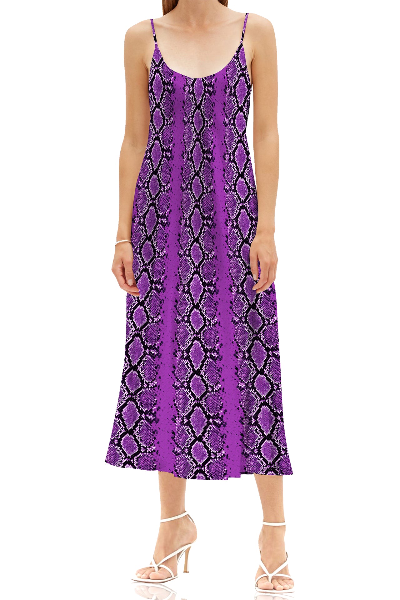 purple snake print dress Xenasera Purple Snake Print Stretch Knit Backless Split Snake Maxi Dress S