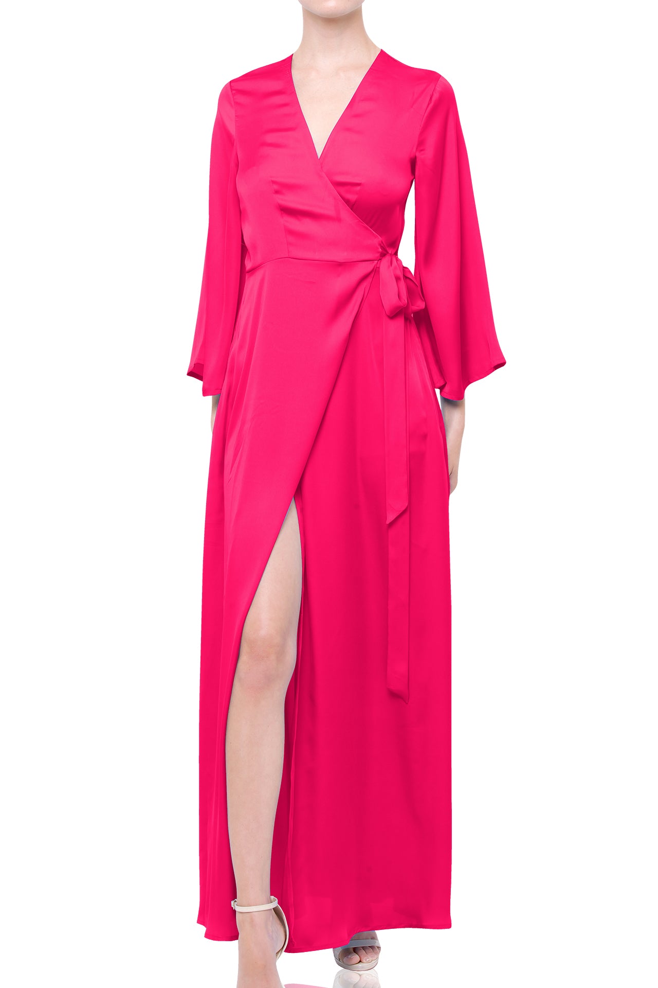 2022 Bestseller Solid Maxi Wrap Dress in Carmine Rose Wrap Dress
