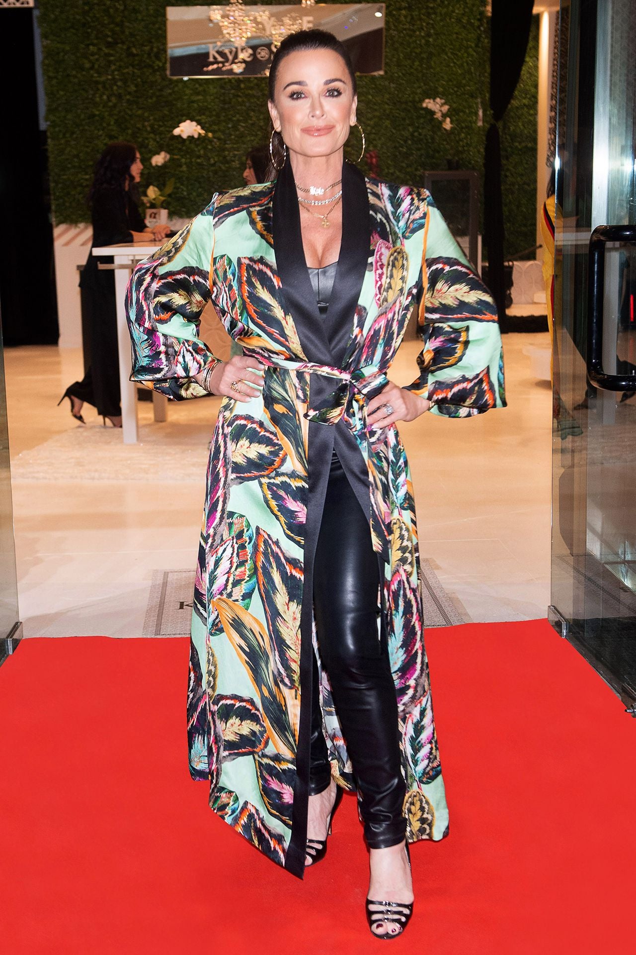 kyle richards maxi dress Kyle Richards' Blue Floral Cutout Maxi Dress