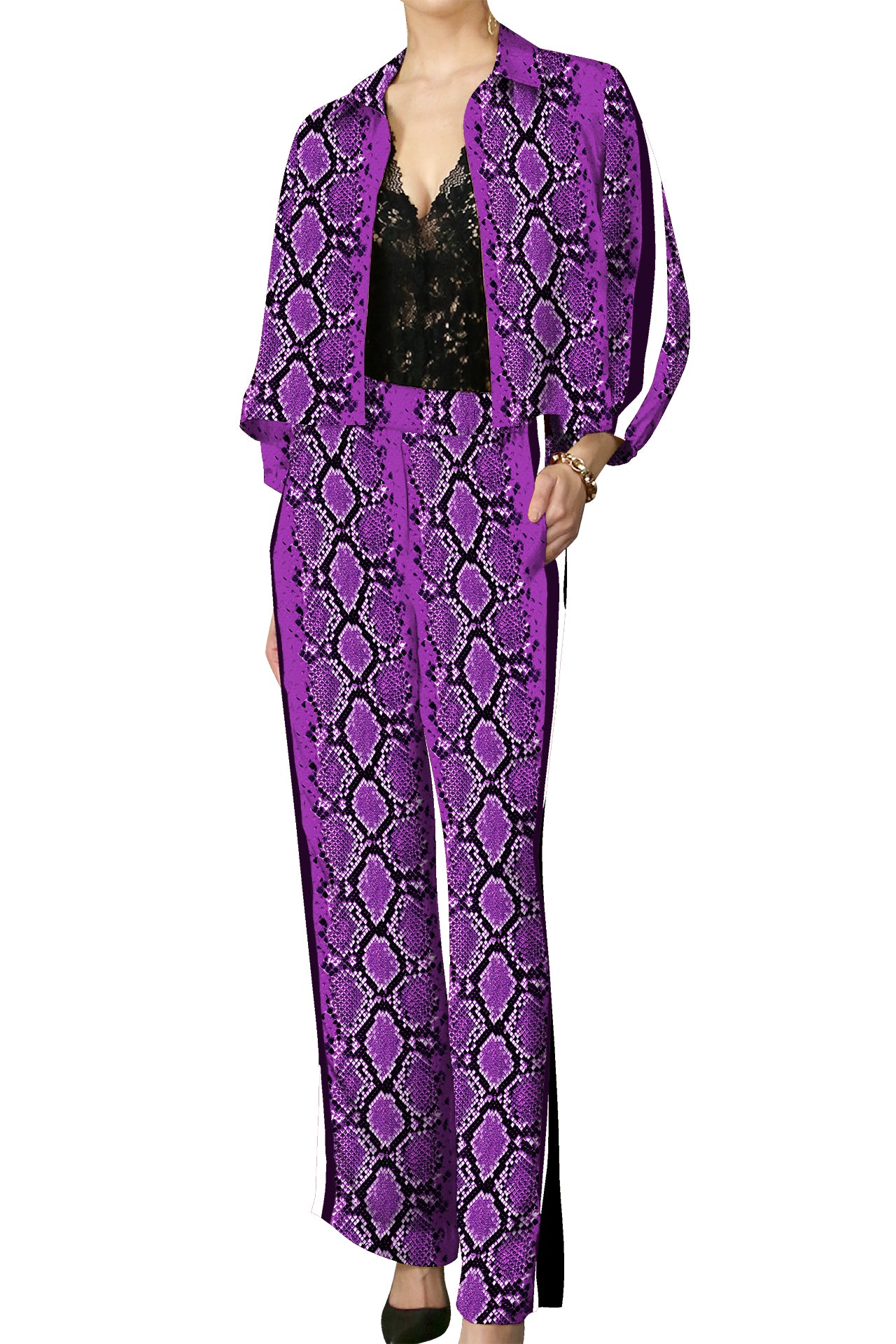 Made with Cupro Biodegradable Fabrics Matching Suit Set in Snake Print