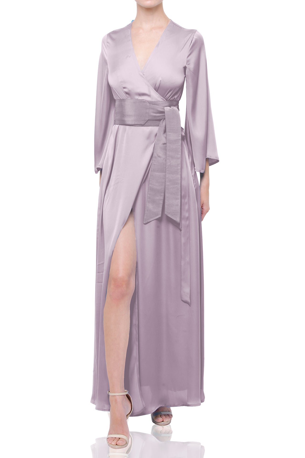 Top Seller Pearl Grey Full Sleeve Designer Long Maxi Wrap Dress Custom Size Top Seller Pearl Grey Full Sleeve Designer Long Maxi Wrap Dress Custom Size