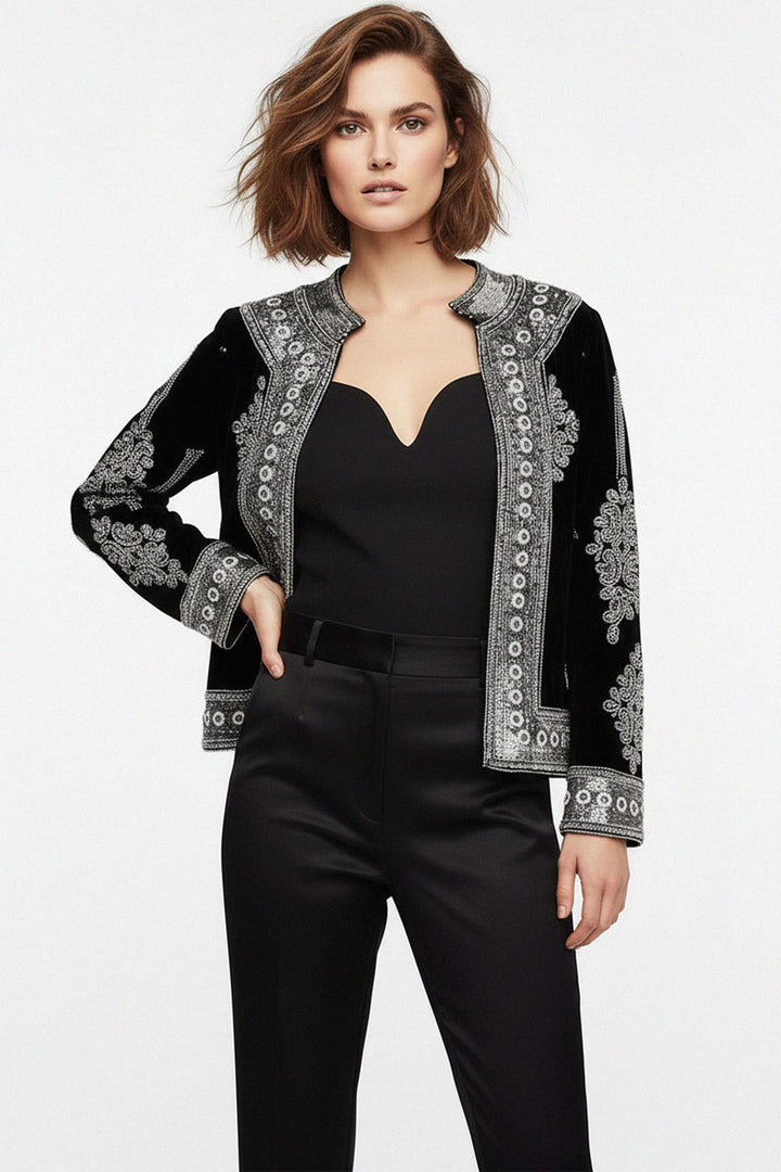 Kyle X Shahida, Elegant Velvet Blazer for Women, Designer Embellished Velvet Outerwear,