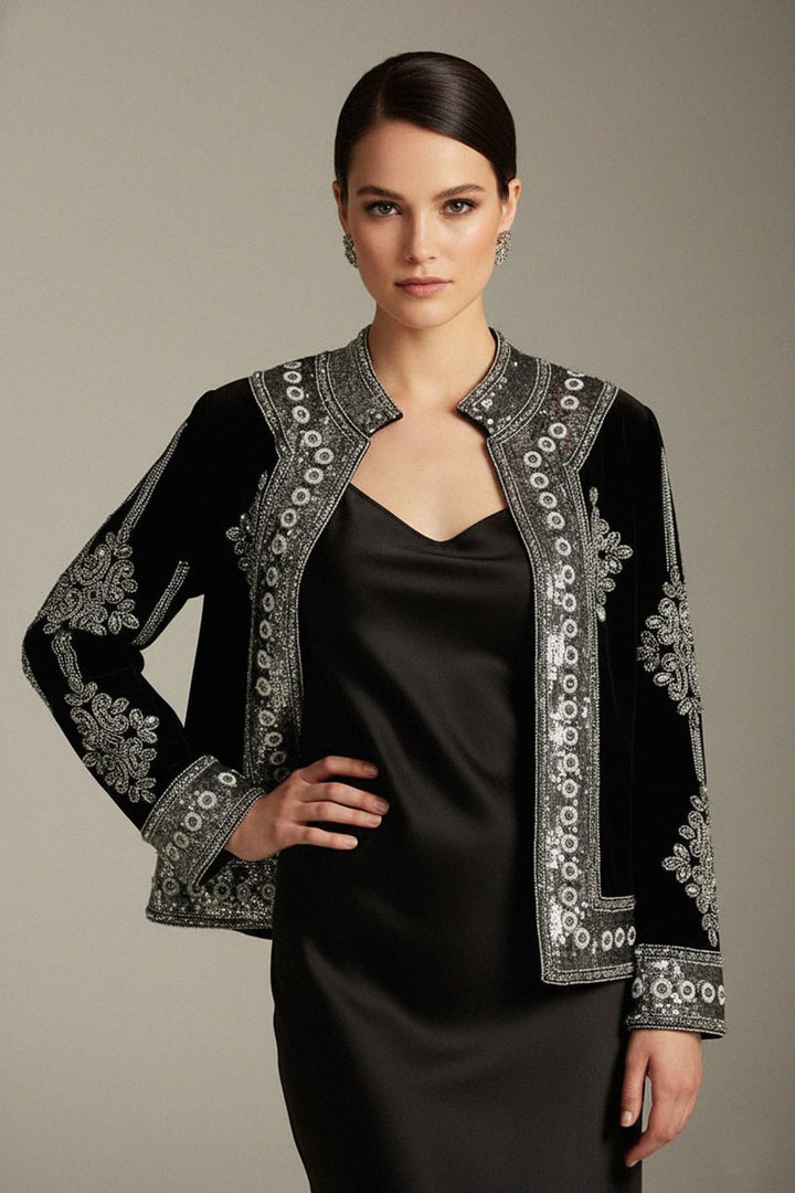 Kyle X Shahida, Black Velvet Blazer with Crystals, Black Velvet Blazer Outfit for Women,
