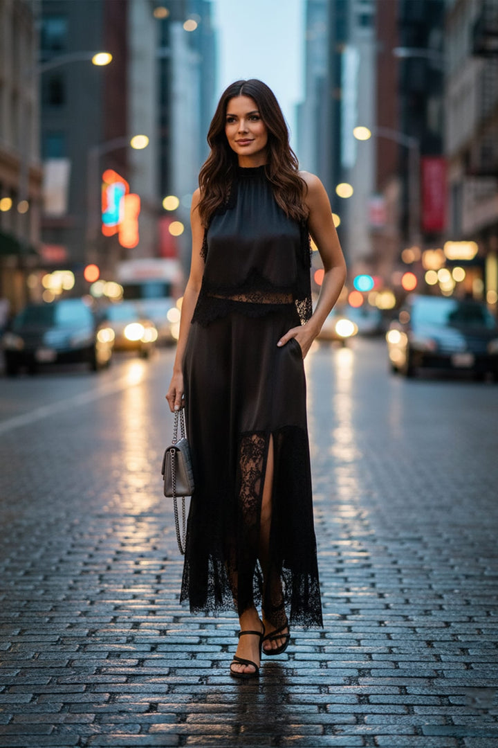 High Neck Lace Trim Midi Dress  Modest Glam | Kyle x Shahida XL