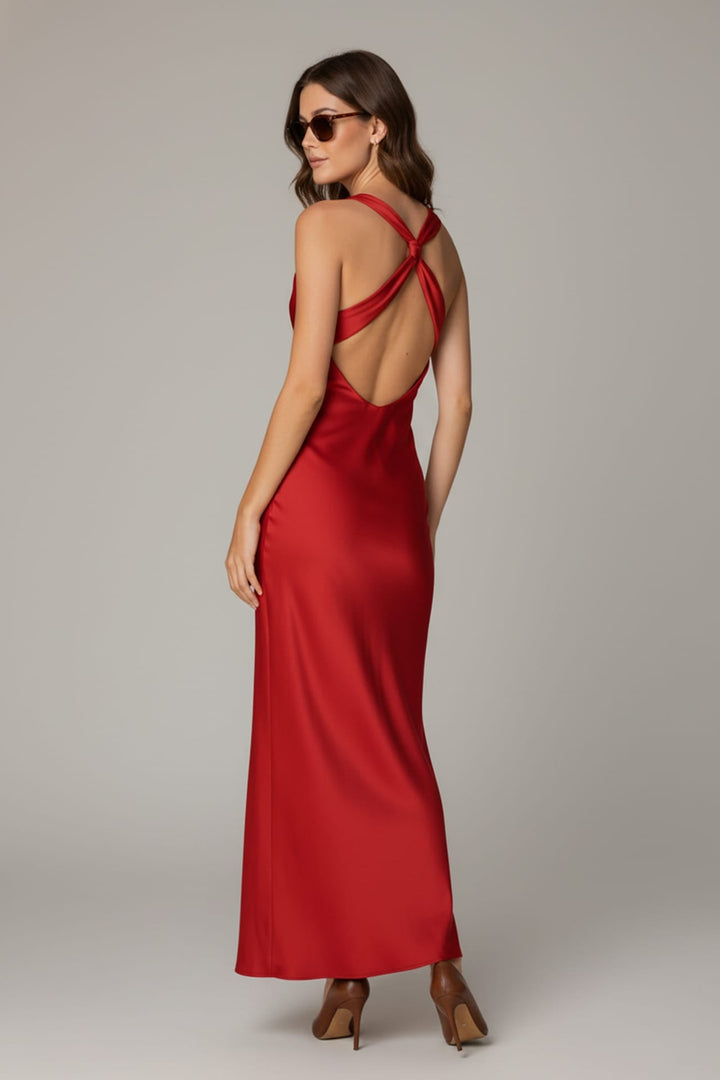 Cowl neck crisscross back dress for luxury formal wear, Shahida,