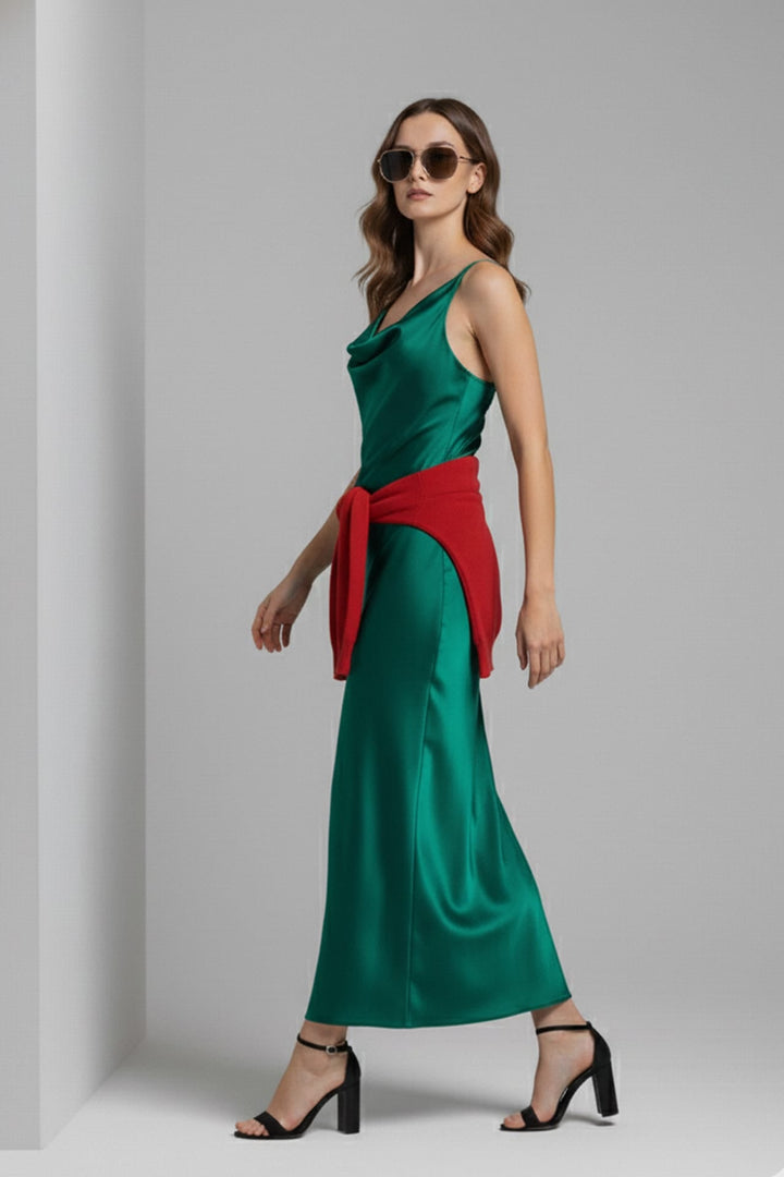 Romantic cowl neck crisscross back dress for prom night, Shahida,