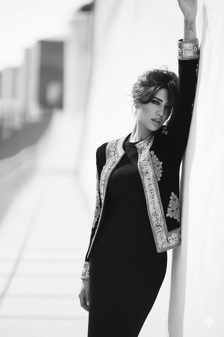 Tailored Black Velvet Jacket for Parties, Kyle X Shahida,
Statement Velvet Jacket for Formal Occasions,