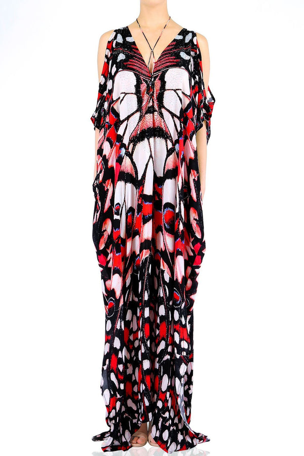 RED Caftan down Shoulder