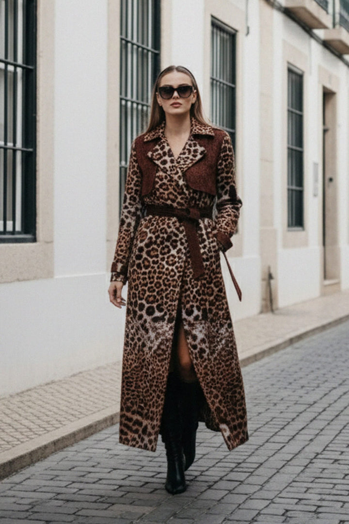Full-Length Animal Print Trench Coat for Women, Shahida,