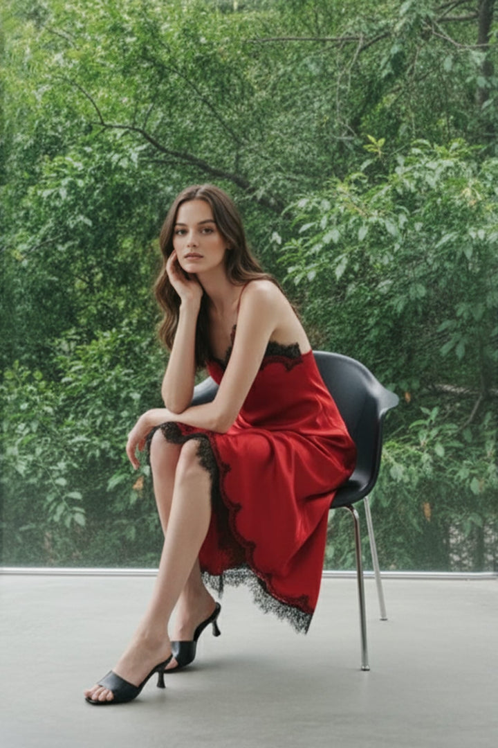 lace trim midi slip dress Lace Trim Midi Slip Dress | Designer Collection