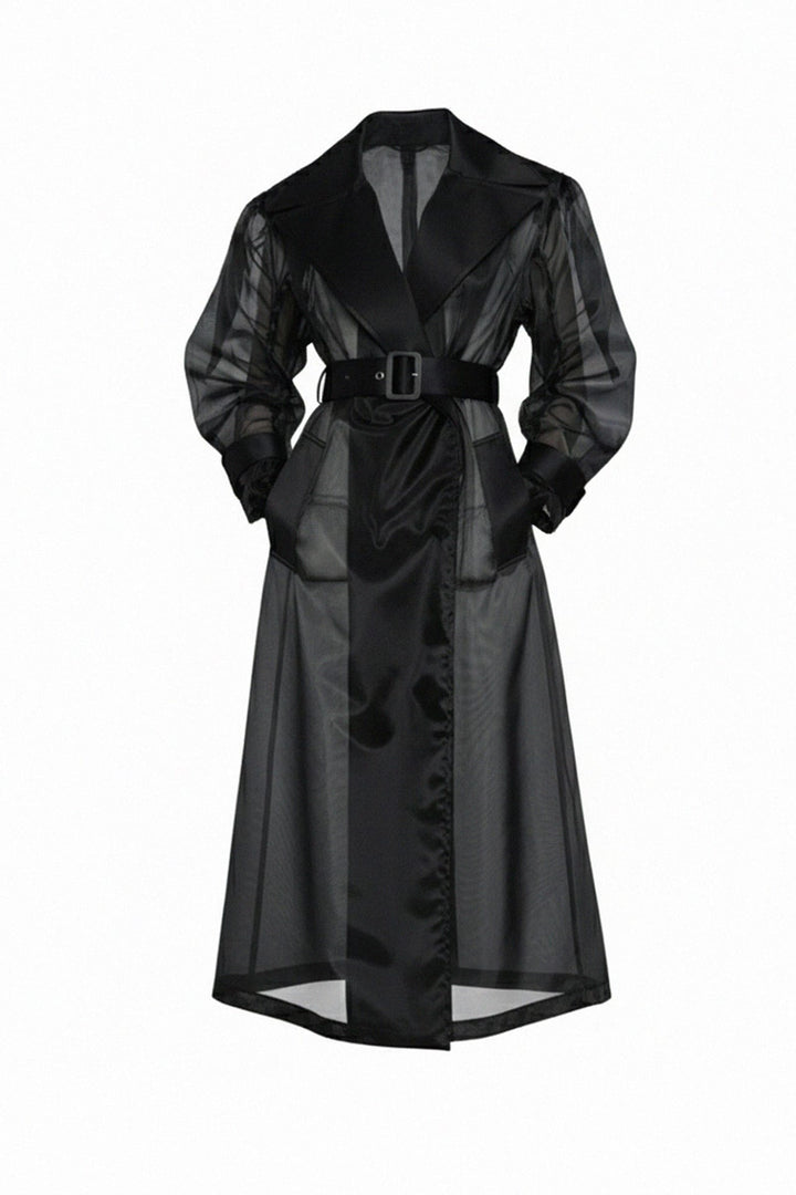 Sheer lightweight organza trench coat outfit, Shahida,