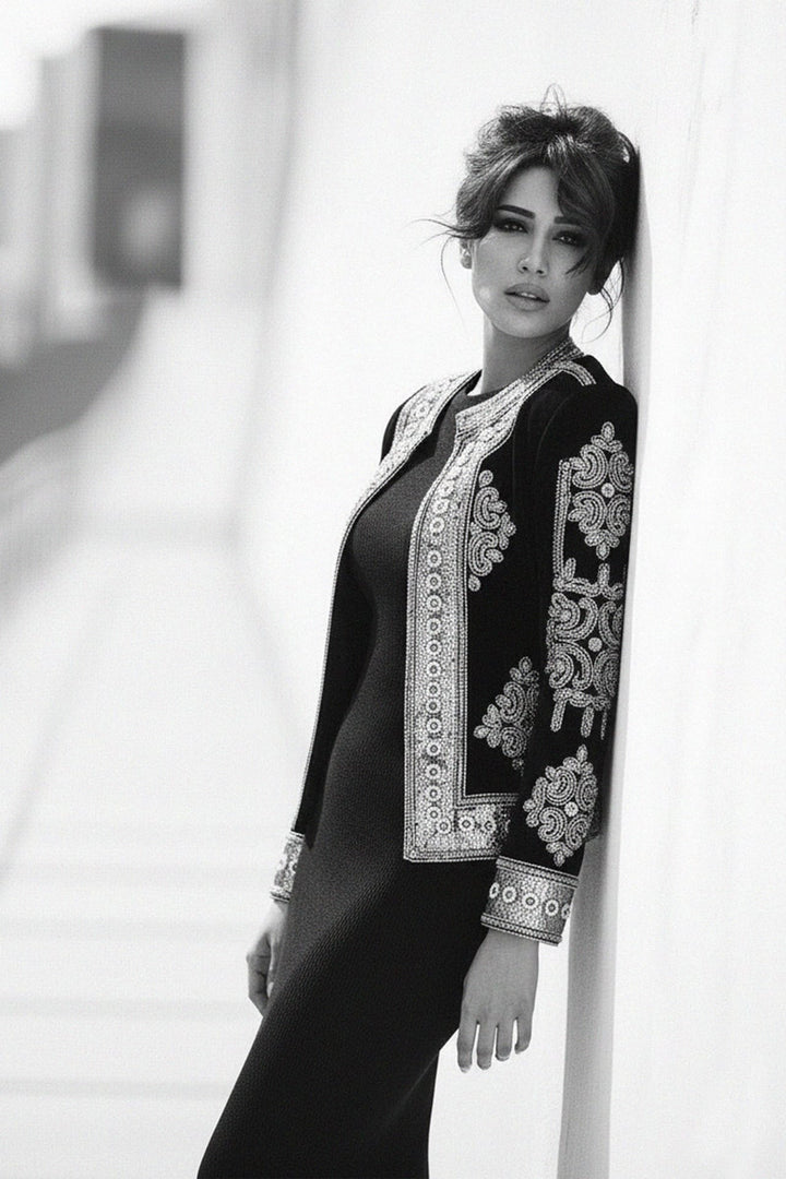 Kyle X Shahida, Velvet Embellished Jacket, Party Wear Velvet Jacket,