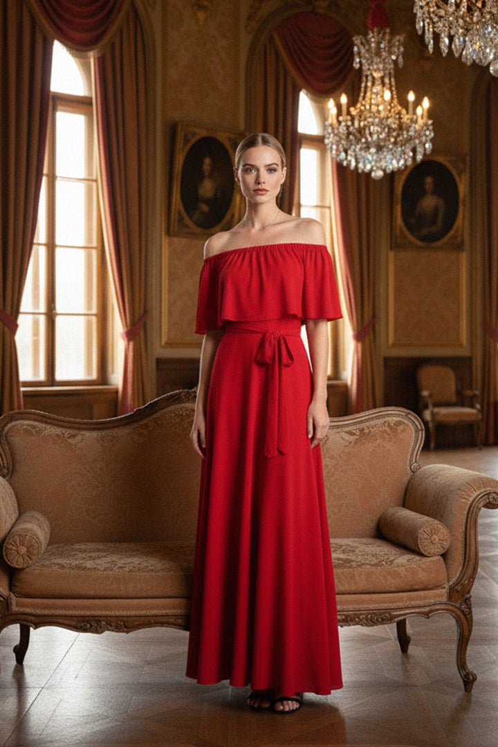 L Elegant Off-Shoulder Red Dress for Women L Elegant Off-Shoulder Red Dress for Women