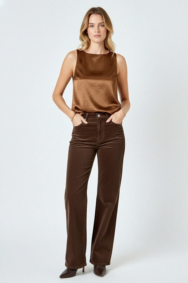 N ea Pari,
Brown Summer Top,
Flattering Brown Top,
Women’s Sleeveless Brown Blouse,