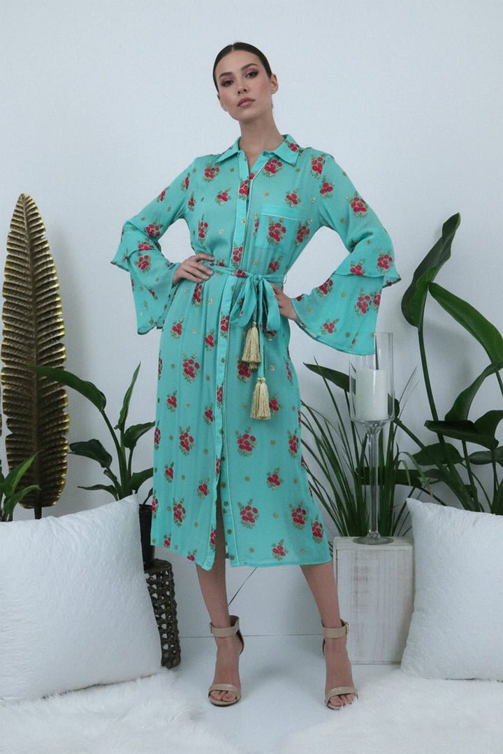 Floral embroidered shirt dress perfect for brunch, Shahida,