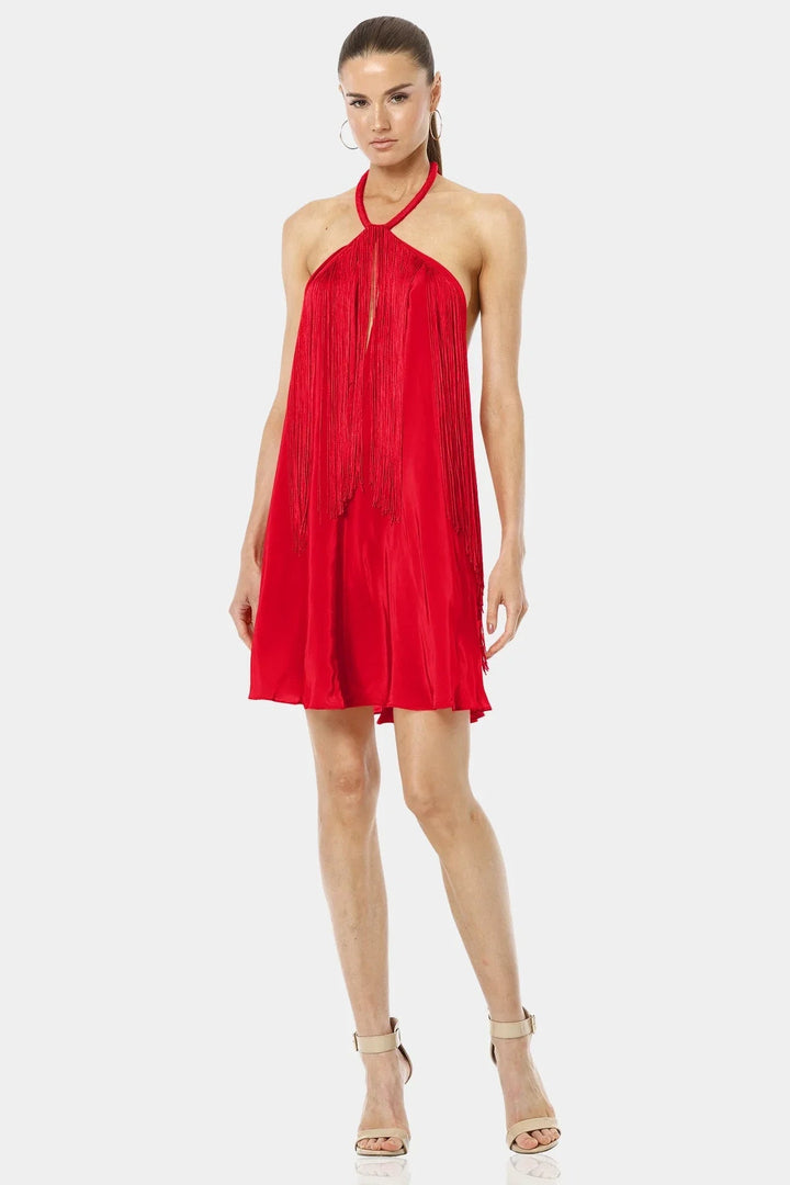 stylish halter, summer mini, cool color, flirty dress, lightweight fit, warm season, chic silhouette