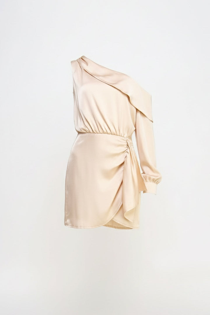 Shahida Parides,
one sleeve ruffle mini dress,
satin ruffle mini dress,
statement sleeve mini dress,