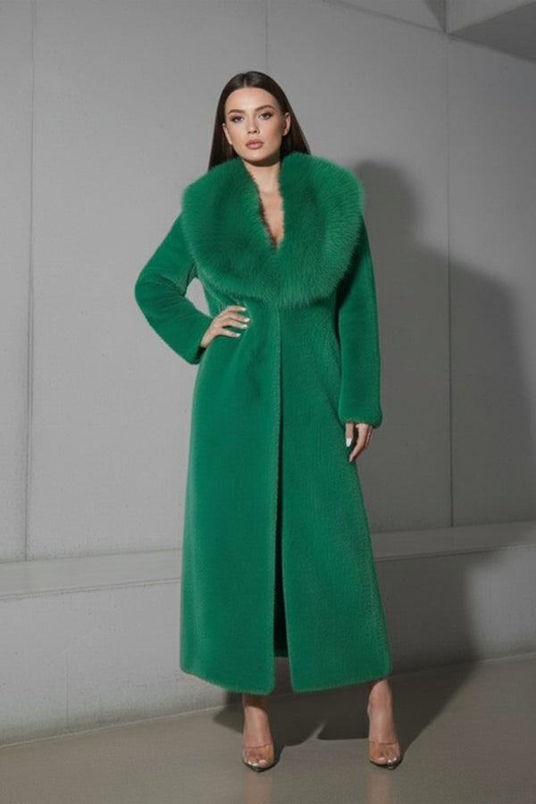 Luxurious faux fur green coat-Faux fur green coat for women, Shahida,