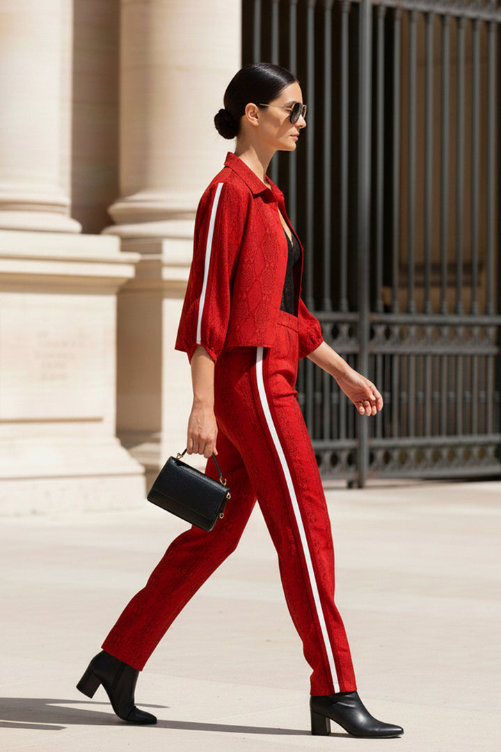 Kyle Richard, designer tracksuit, silk tracksuit, womens tracksuit, blood stone, cupro, vegan silk, luxury, stylish, solid