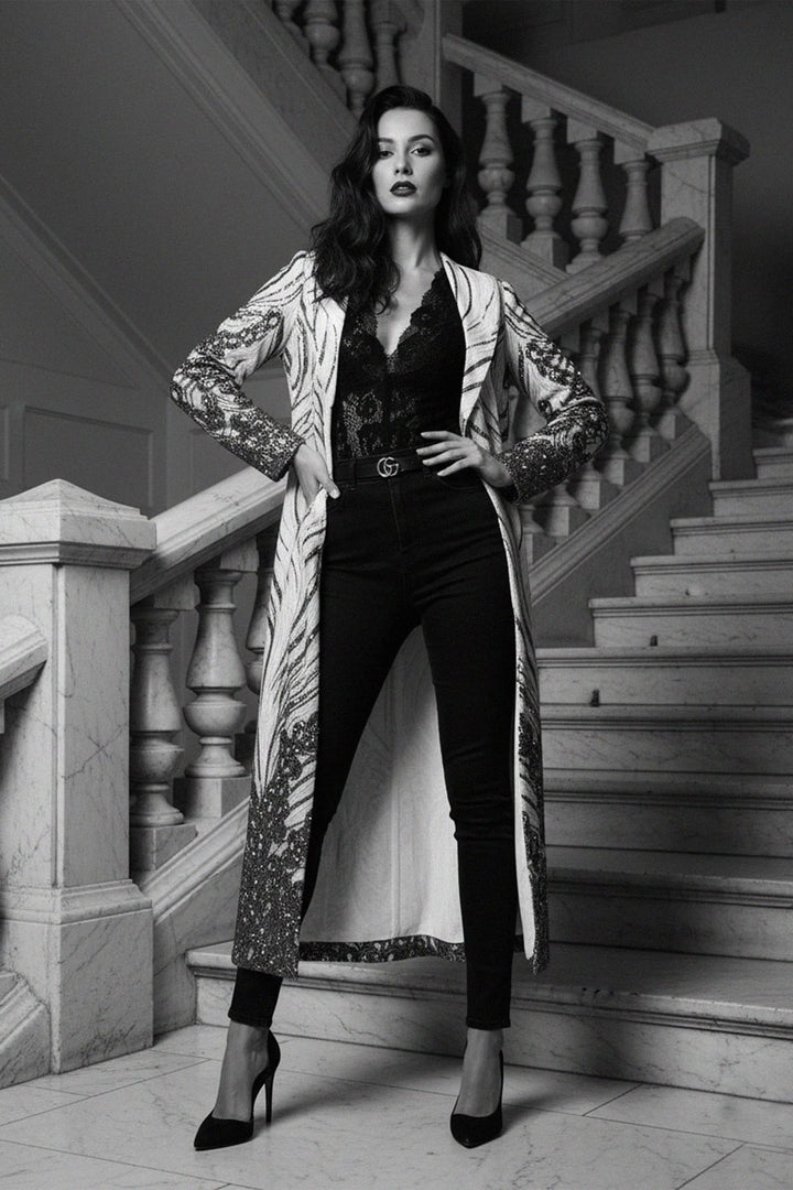 Kyle X Shahida, Long sequin jacket,
Elegant long coat,