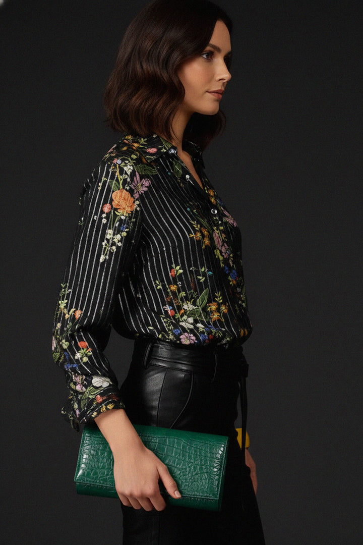 luxury shirt, stylish blouse, black fashion top, bird design shirt, womens collared shirt, high end shirt