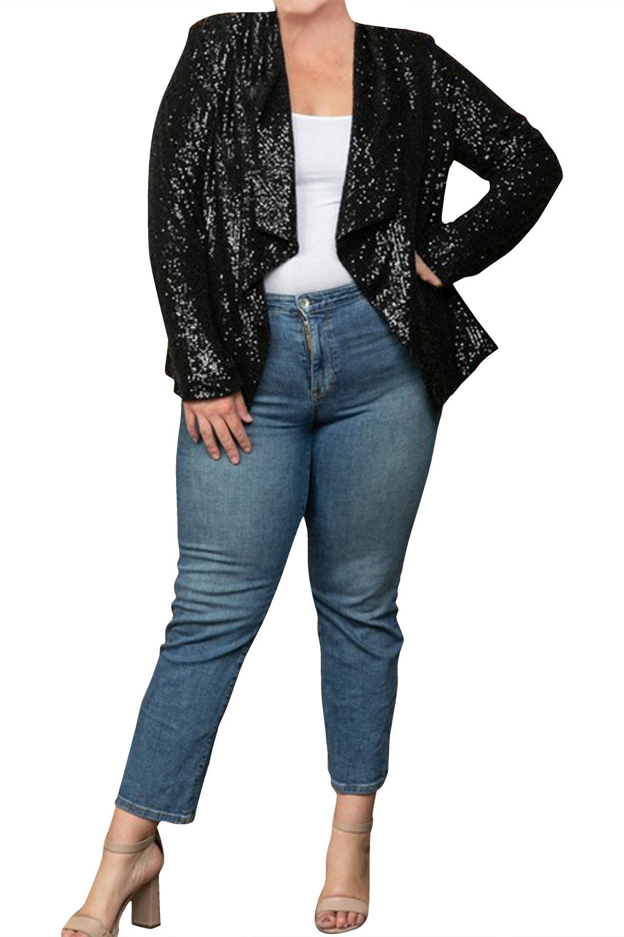 "black sequin jacket womens" "Kyle X Shahida" "plus size sequin jacket" "sequin jacket women" "sequence jackets for women"