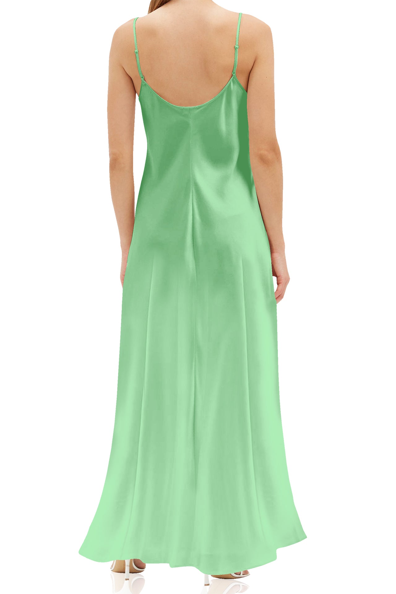 "long silk slip dress" "green silk slip dress" "maxi dress with slip" "Kyle X Shahida"