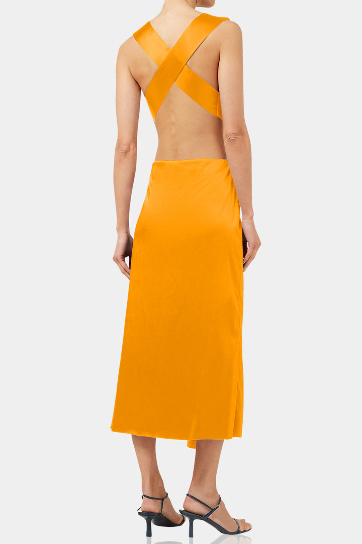 orange midi cut out dress Sleeveless Cut Out Midi Dress in Orange