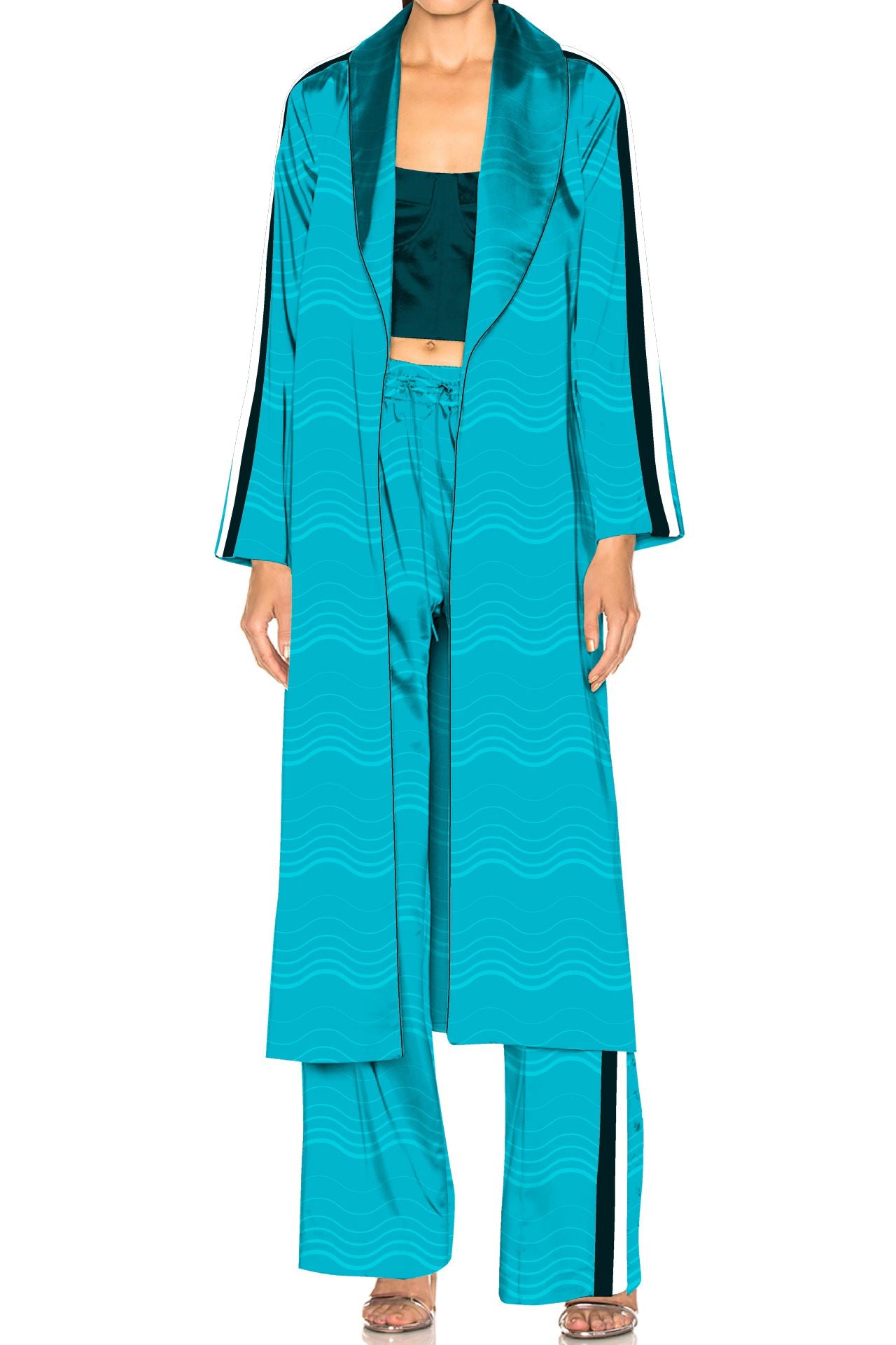 "pajamas matching robe" "silk robe pajama set" "Kyle X Shahida" "women's pajama and robe set"