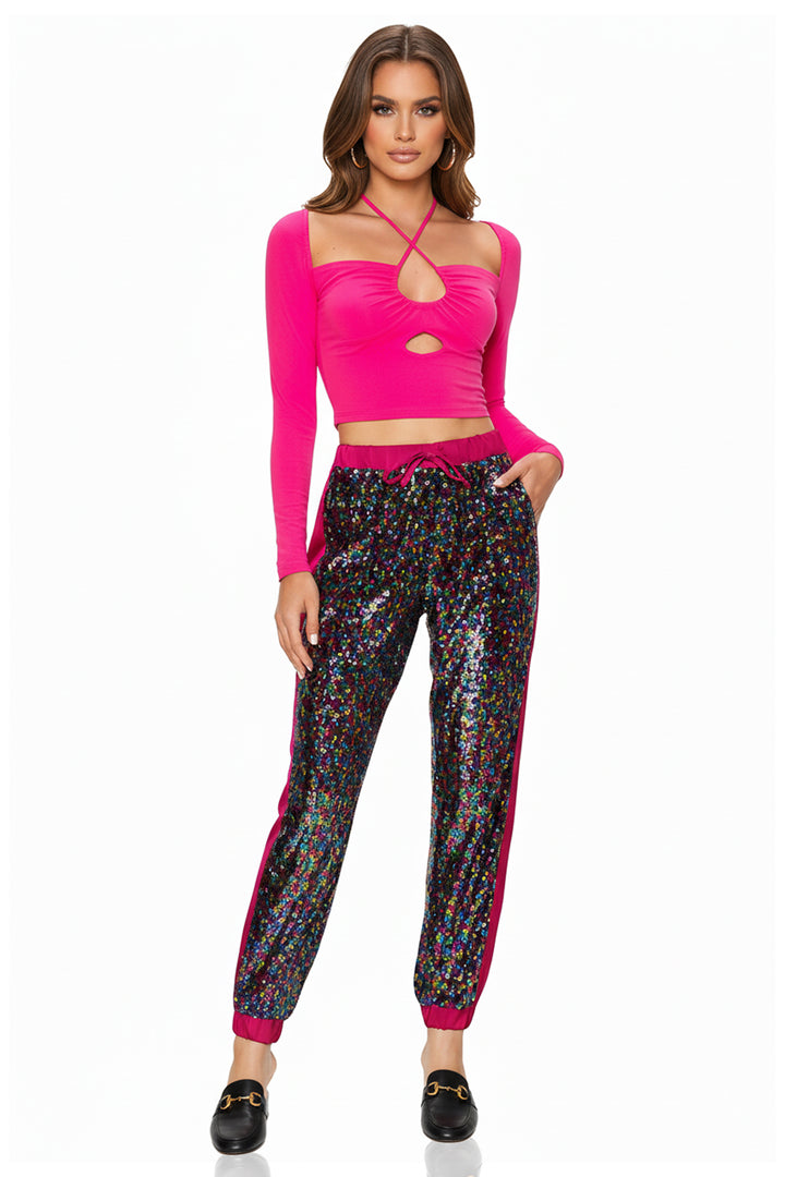 "sequin pants joggers" "joggers with sequins" "Kyle X Shahida" "sequin pants joggers"