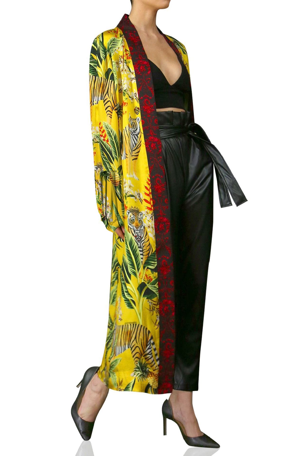 "yellow silk robe" "silk kimono robes for women" "Kyle X Shahida" "silk kimono womens"  "floral robe" "kimono silk robe women's"
