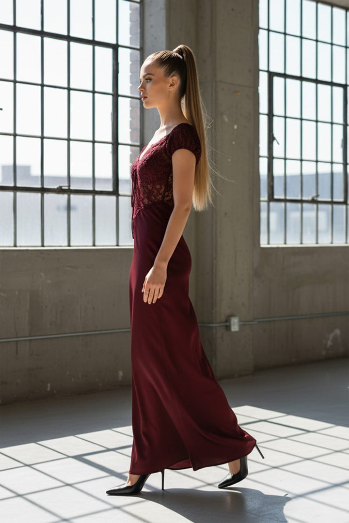 Lace top and slit long gown for romantic evening, Shahida,