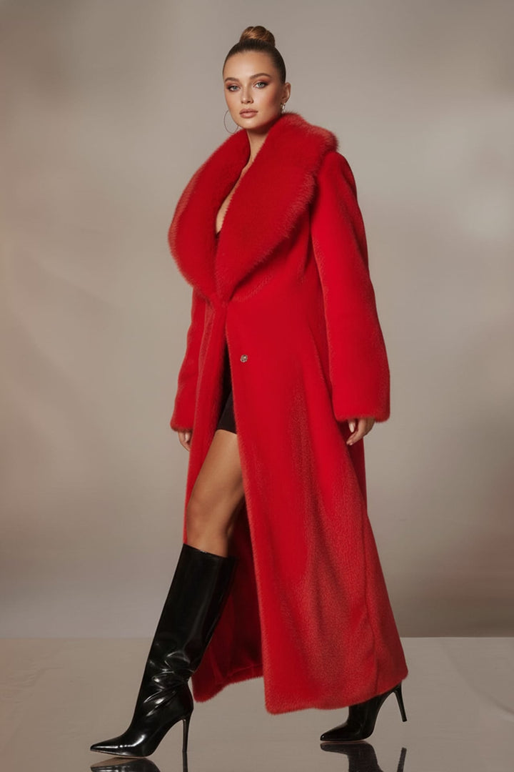 Bold red faux fur coat for winter fashion statements, Shahida,