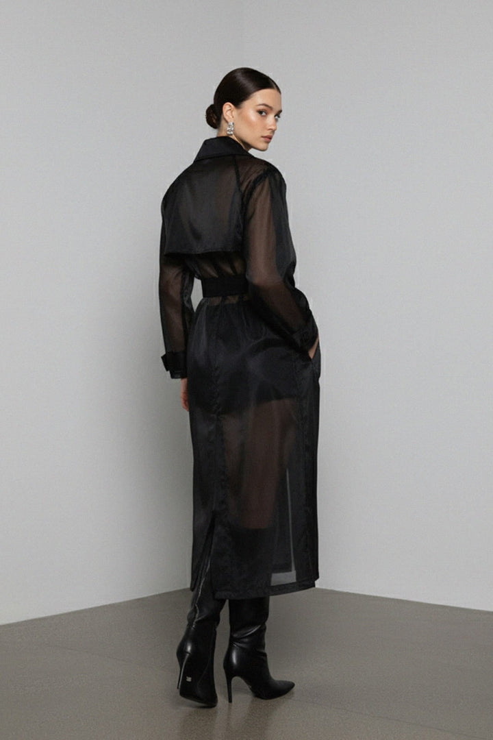 Organza long trench coat in luxury design, Shahida,