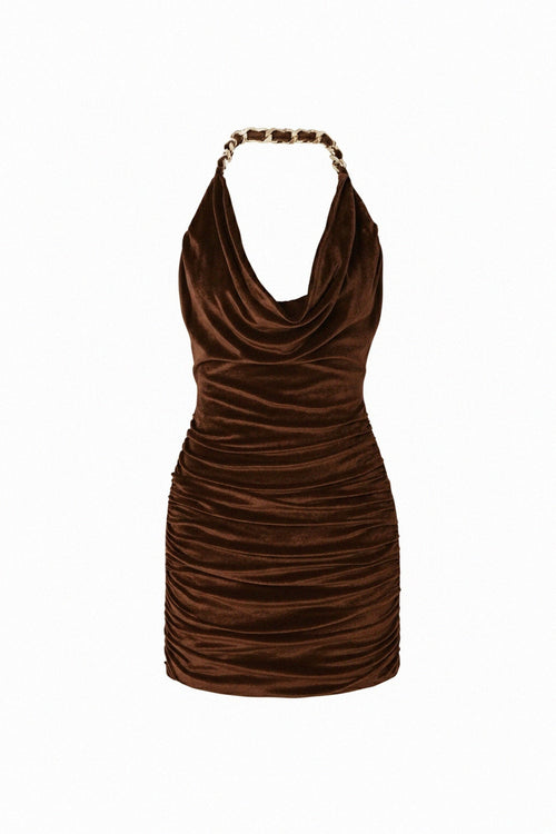 knee length dresses for ladies Fabrosanz: Luxe Mocha Drape Dress – houseoffabrosanz
