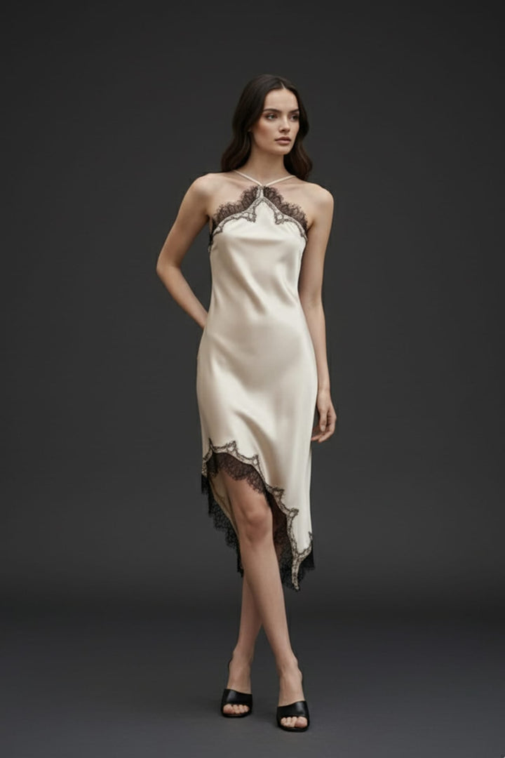 Shahida, Lace dress for evening,
Feminine lace slip dress,
A-line midi slip dress,