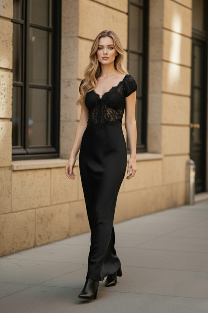 Romantic lace gown with elegant side slit, Shahida,