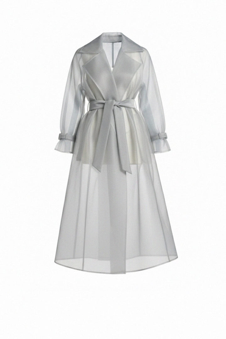 Luxury transparent organza trench coat for evening, Shahida,
