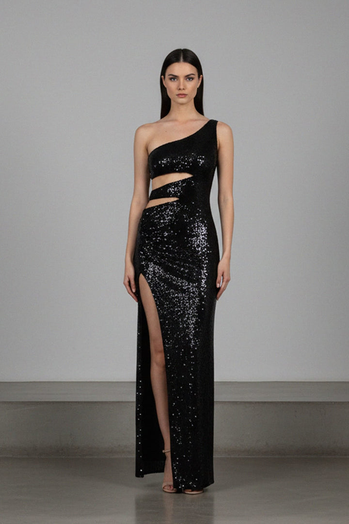 Dazzling One Shoulder Sequin Gown for Evening Parties, Shahida,
