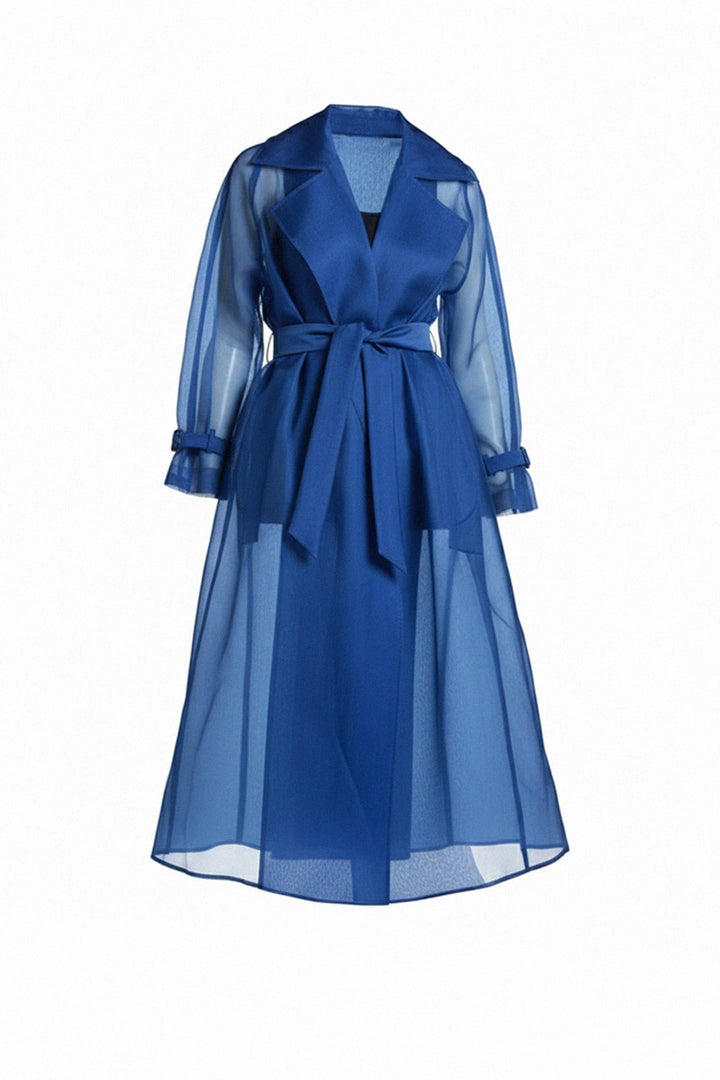 Organza long trench coat for timeless outerwear style, Shahida,