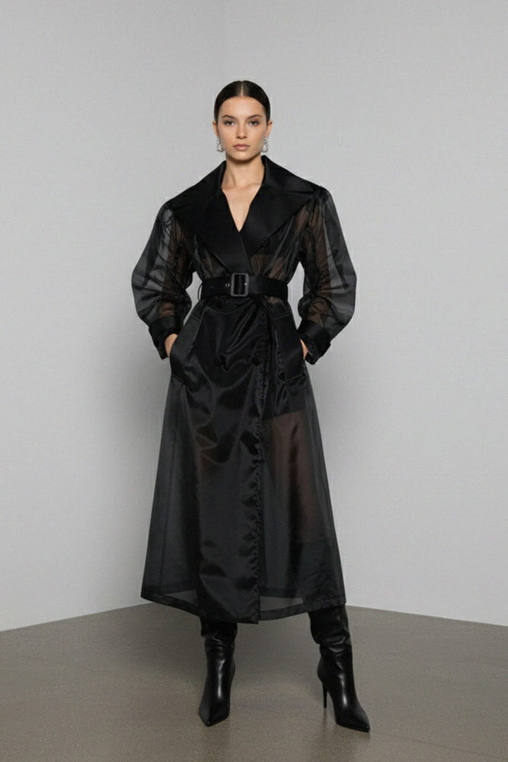Elegant see-through organza trench coat, Shahida,