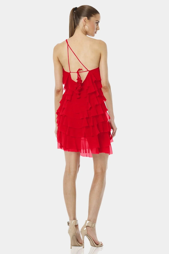 Sexy Red Mini Dress | One Shoulder Ruffle Dress