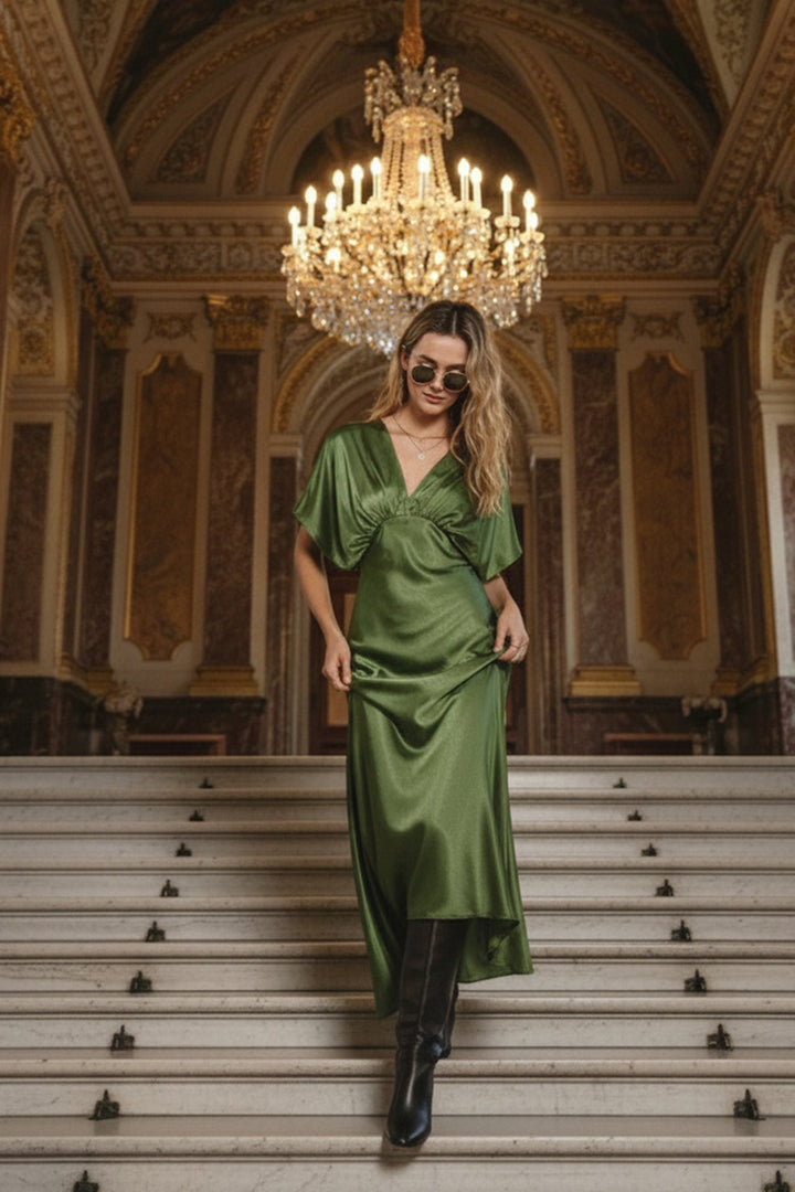 N ea Pari,
Sexy Gathered Neck Dress,
Special Occasion Midi Dress,
Plunging Neckline Dress for Women,