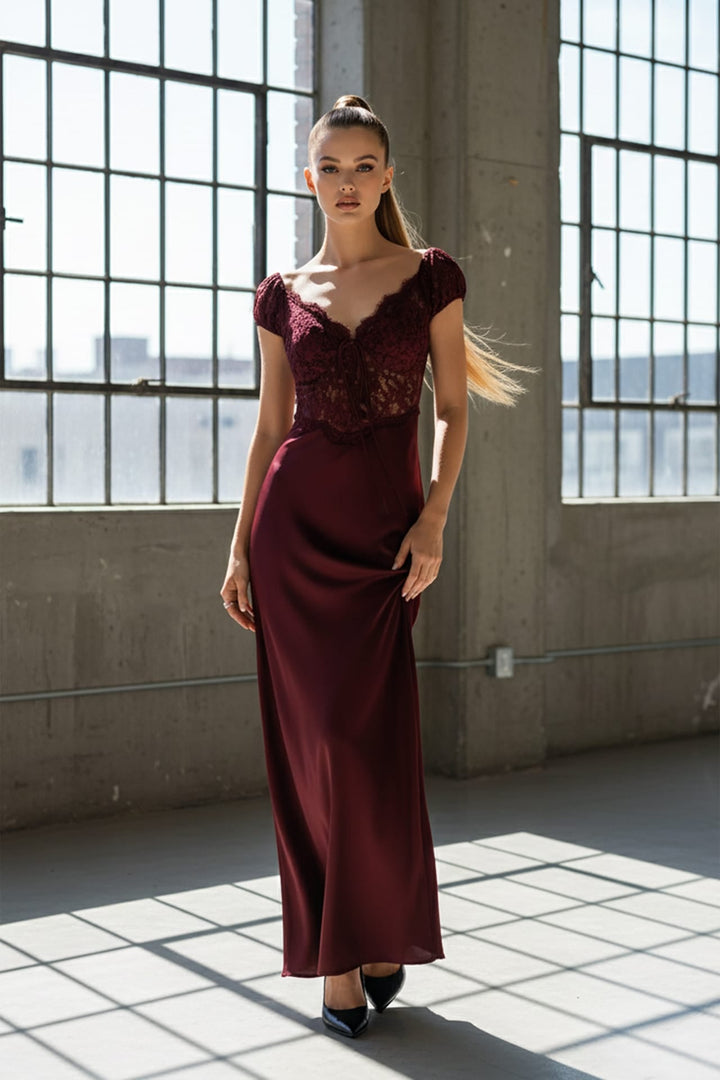 Elegant Lace Bodice Side Slit Gown | Evening and Party Dress - Shahida Extra Large Elegant Lace Bodice Side Slit Gown | Evening and Party Dress - Shahida Extra Large