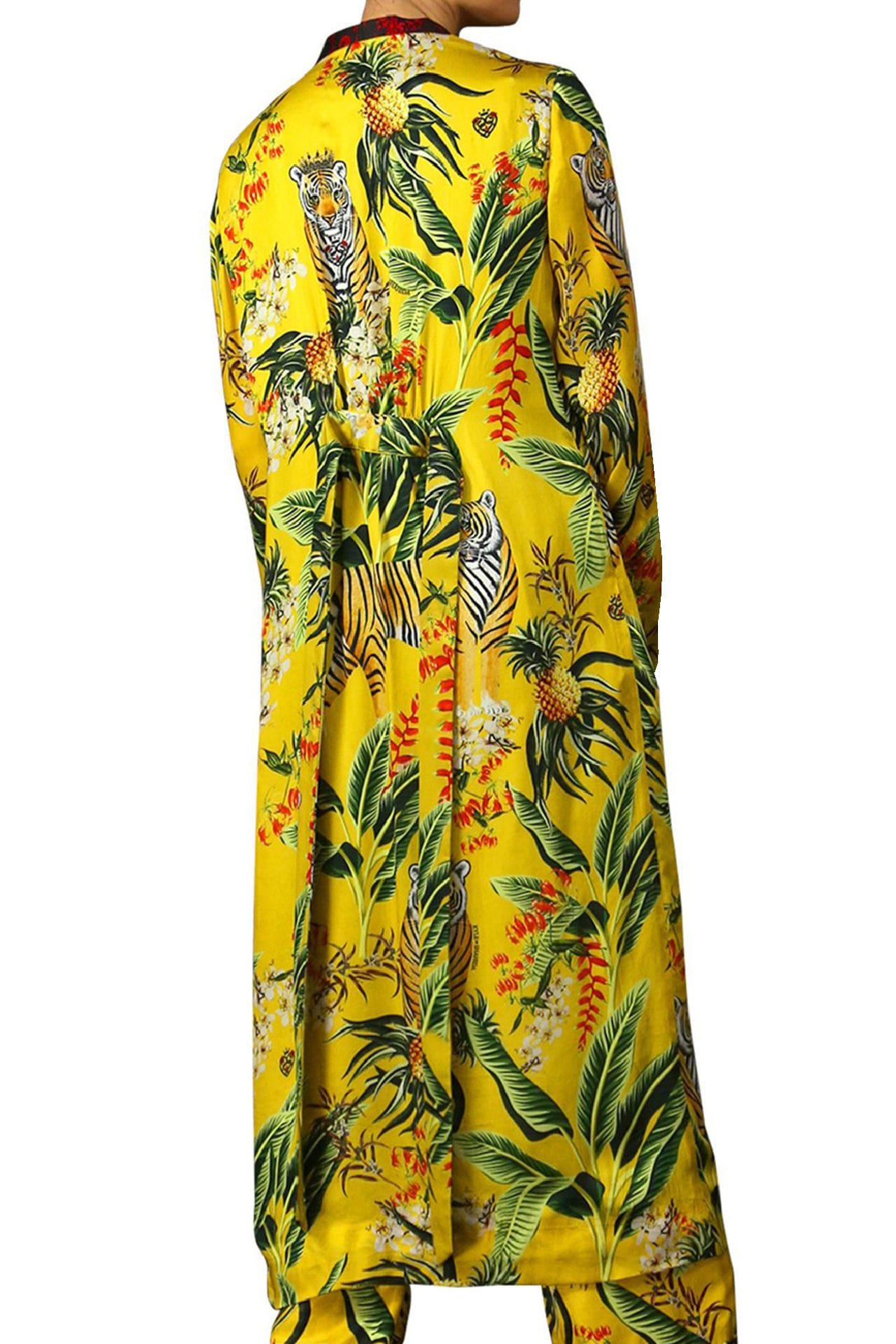"yellow silk kimono robe" "printed silk robe" "silk kimono womens" "Kyle X Shahida" "floral kimono robe"  "silk kimono womens"