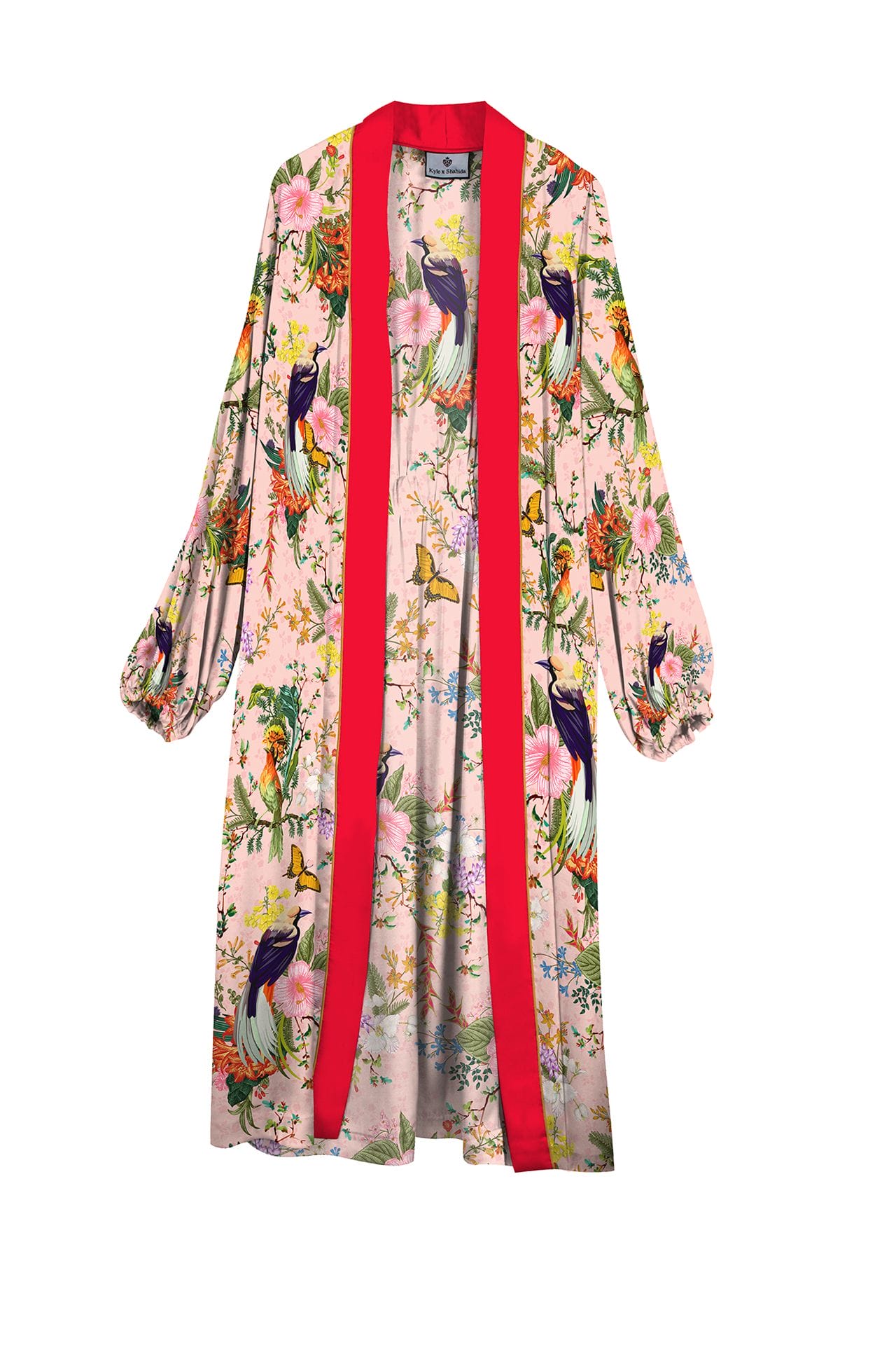 "Kyle X Shahida" "long silk kimono" "hot pink silk robe" "womens long kimono" "silk robes for women"