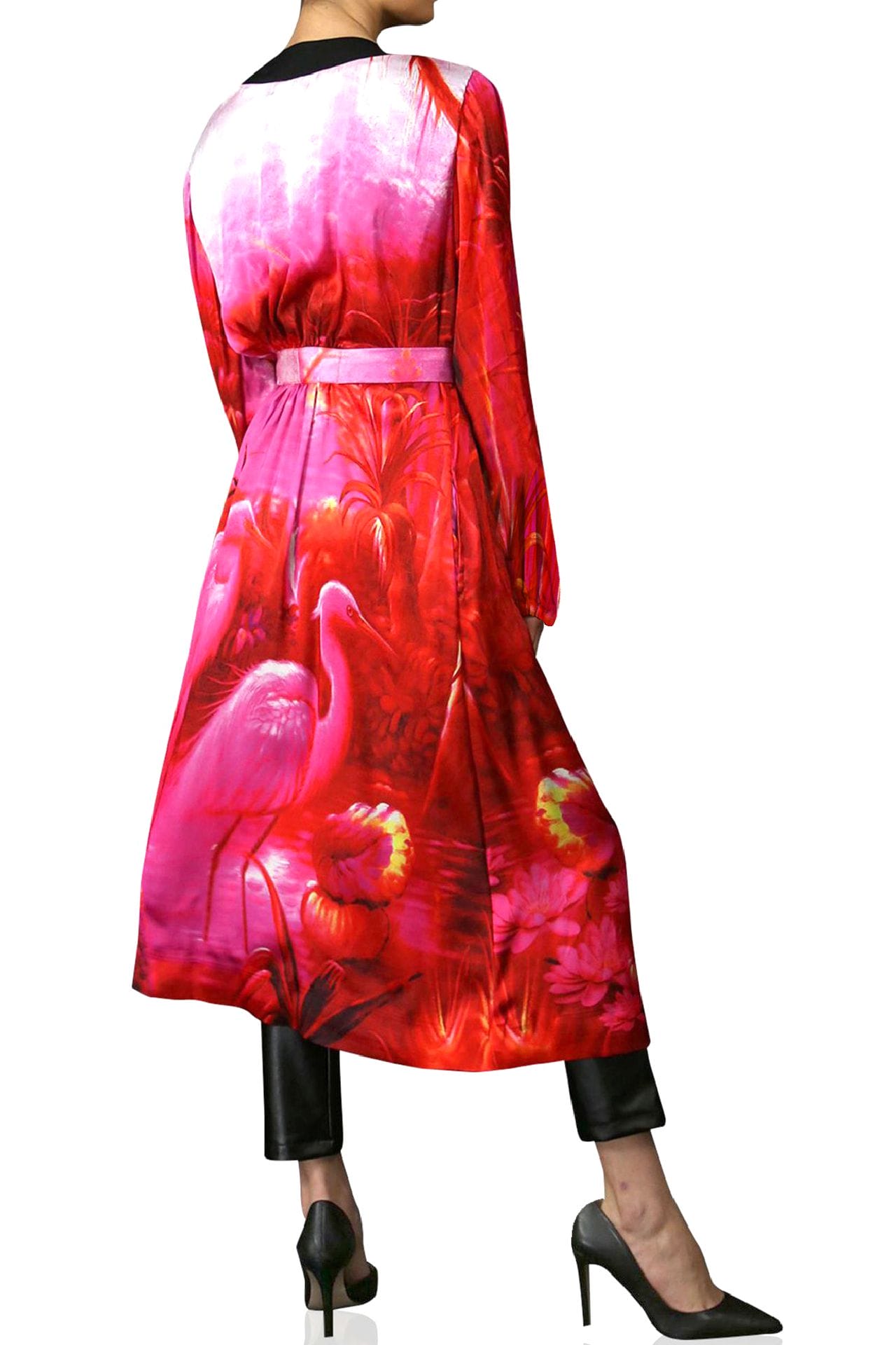 "Kyle X Shahida" "plus size long kimono" "robe silk kimono" "belted kimono" "pink silk robe"