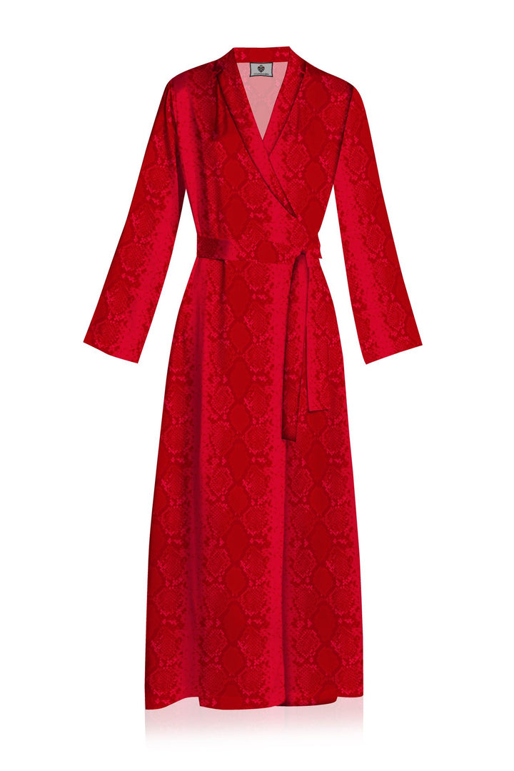 blood stone dress, cupro wrap dress, full length womens dress, shahida kyle richards, sustainable luxury dress