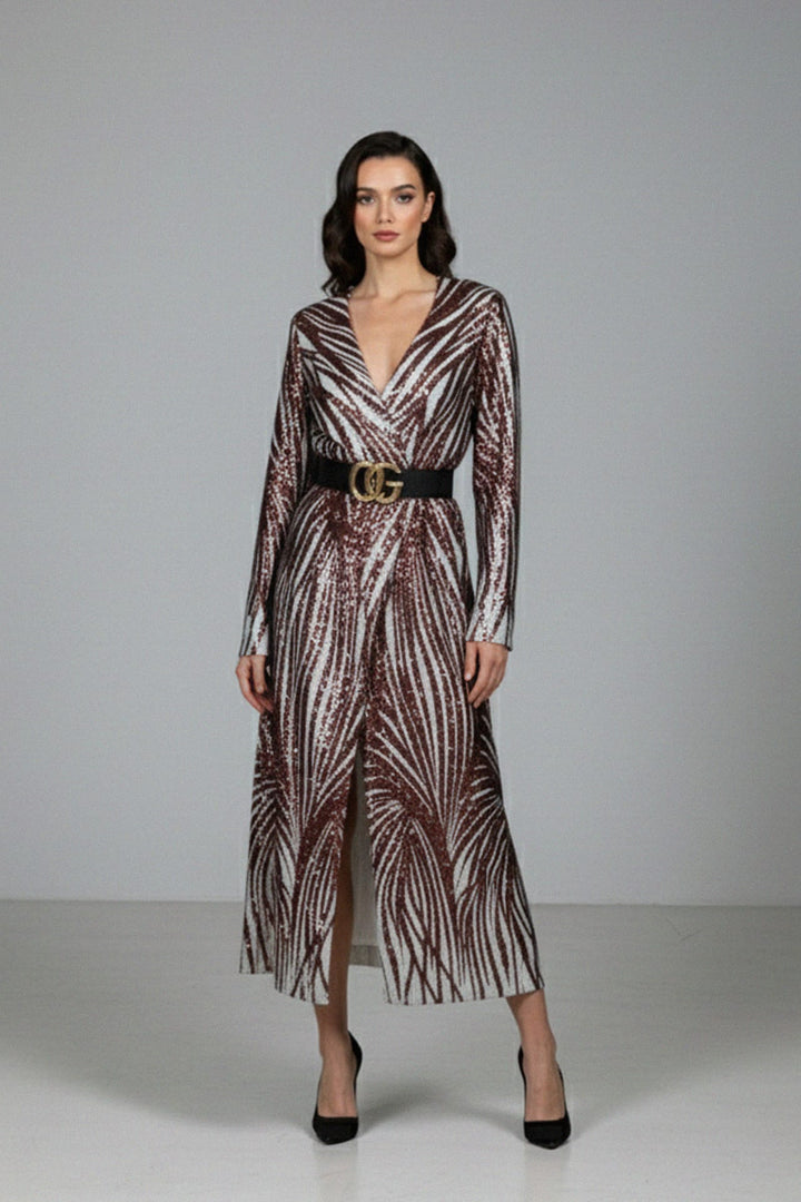 Elegant long coat, Kyle X Shahida,
Designer long coat for events, 